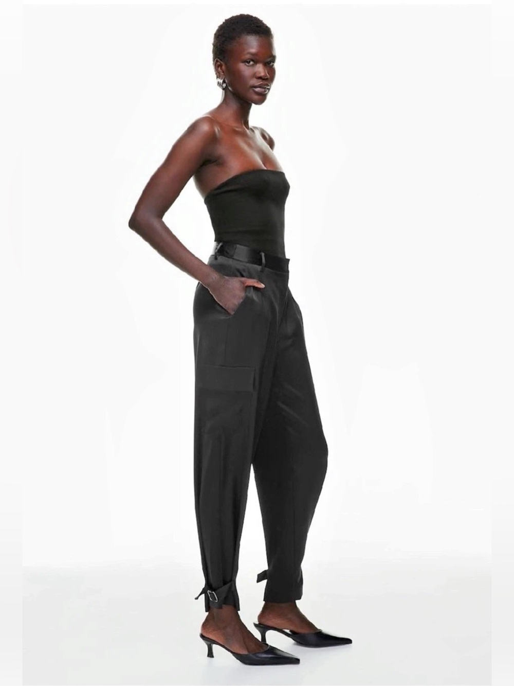 Babaton Refined Satin Cargo Pant Black Size 6 NWOT